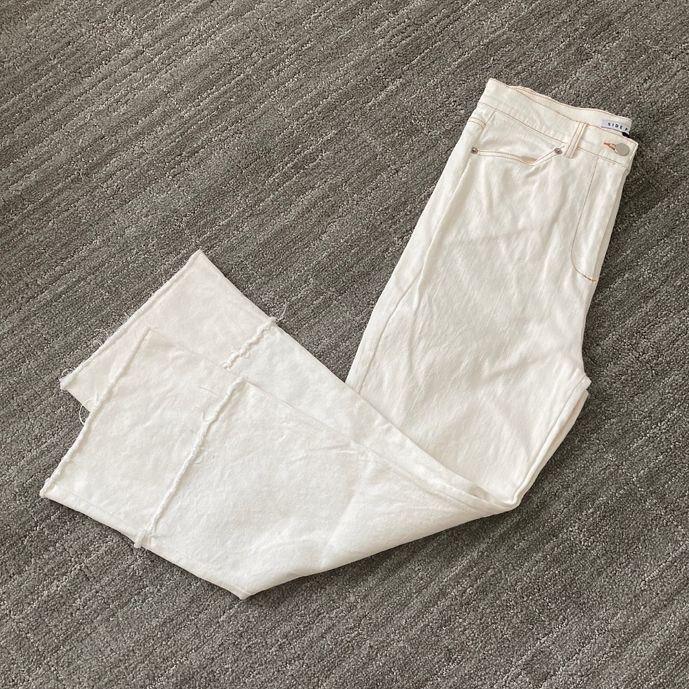 Side Party Wide Leg High Waisted White Jeans